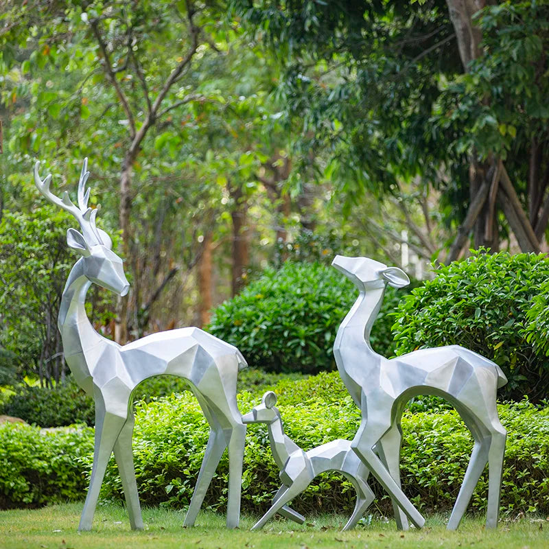Outdoor large-scale abstract geometric fiberglass luminous sika deer sculpture