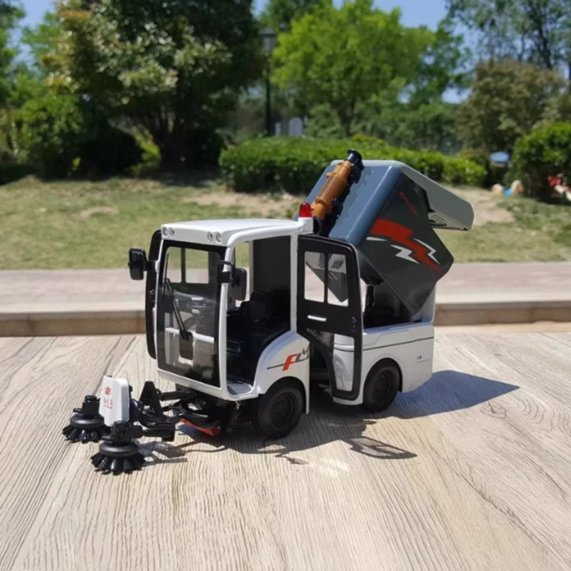 Druckguss-Modellauto FLMSD18 im Maßstab 1:18, Knickgelenk-Straßenkehrmaschine, Legierung, Sanitärfahrzeug, Modellsammlung, Souvenir-Display, klassisches Geschenk für Jungen