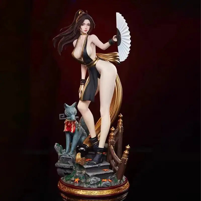 43 cm großer Mai Shiranui Faltfächer, hübsche Mädchenfigur, handgefertigte Anime-Puppe, Szene-Statue, Sammlerstück, handgefertigte Tischdekoration, Geschenk