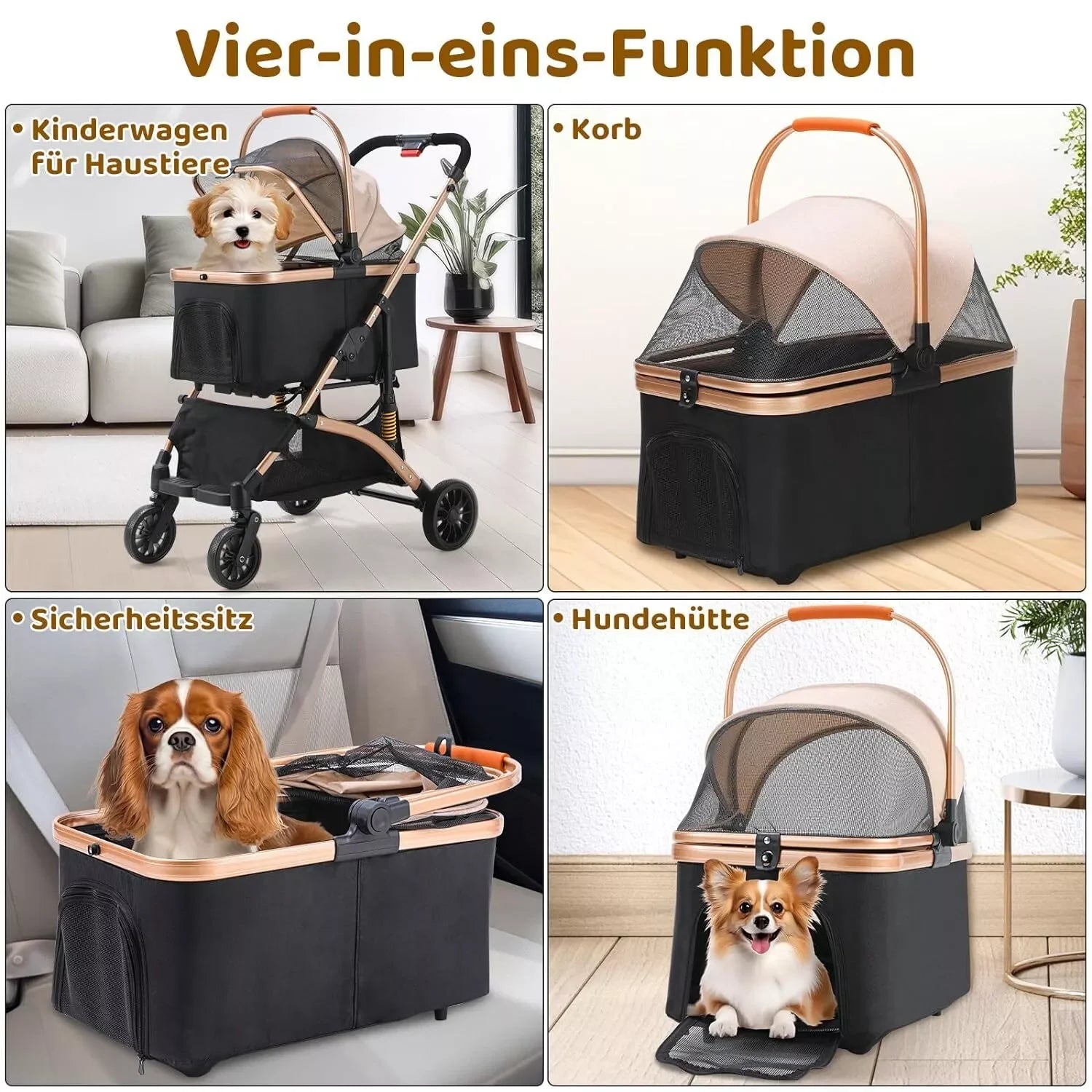 Hundebuggy 2 in 1 Kinderwagen Hundebox Transport Faltbarer Katzenbuggy, 360° verschleißfeste Gummiräder, mit Ablagekorb