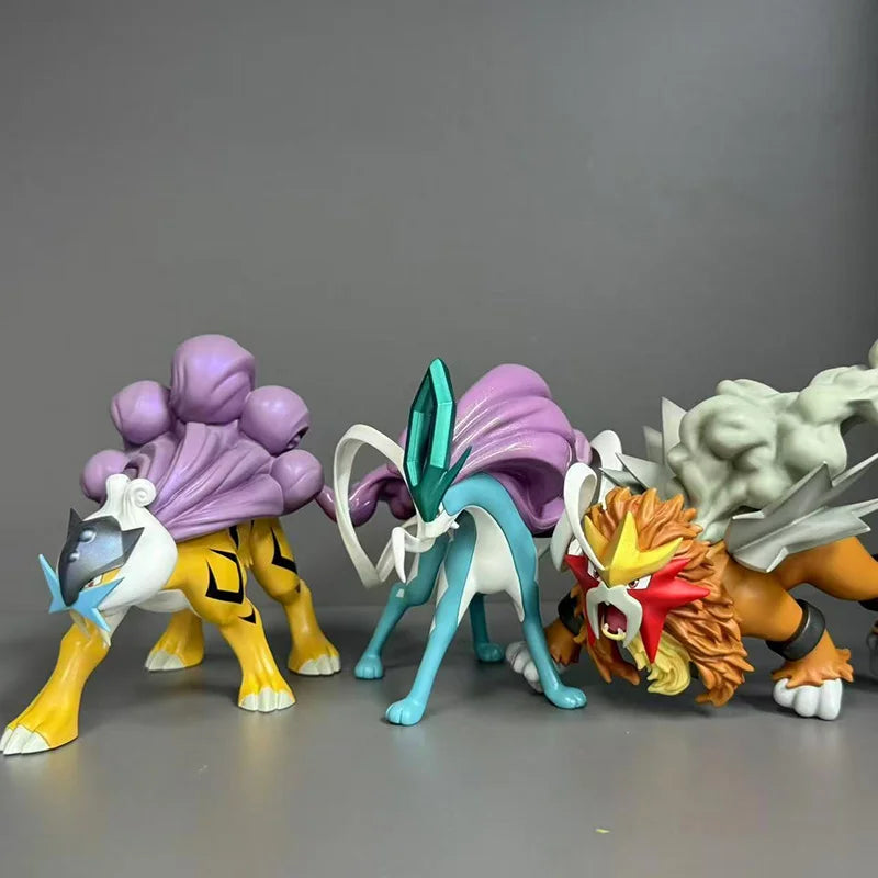 Pokemon Three Sacred Beasts Figure Entei Suicune Raikou Anime Pet Elf Doll Model Decoration Collectible Handmade In Stock