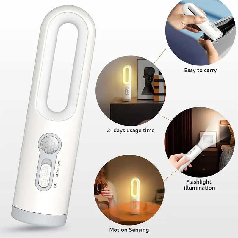 LED Light 2 in 1 Portable Flashlight Motion Sensor Bedroom Bathroom Reading Camping Lighting Baby Feeding Eye Care Bedside Lam