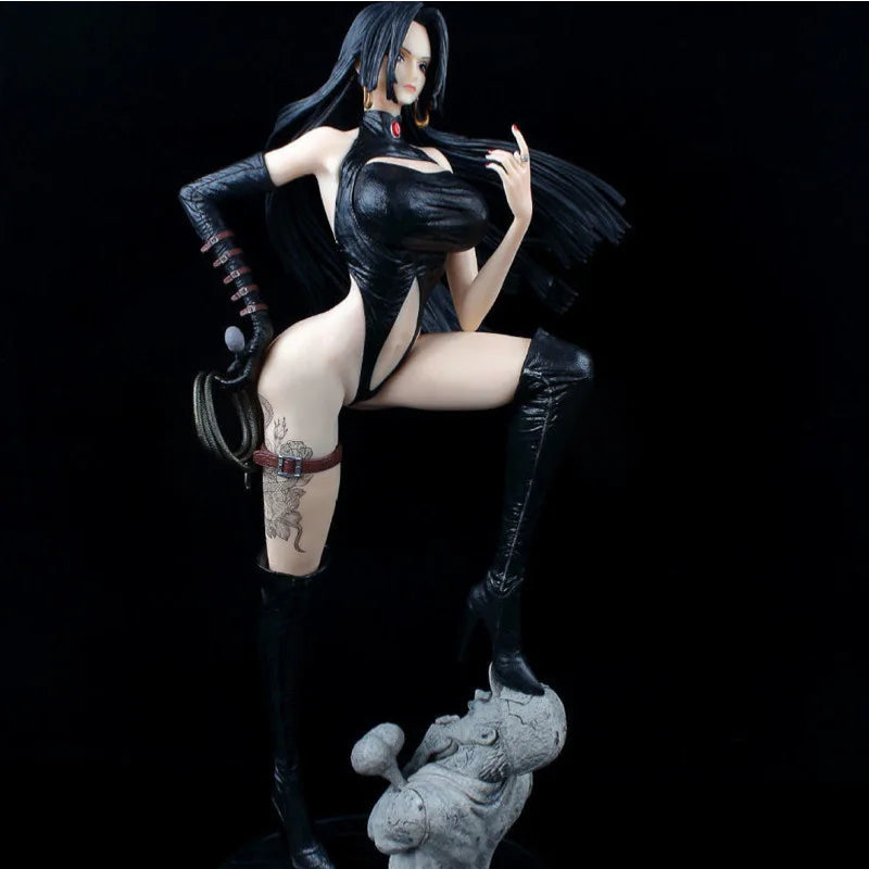 One Piece Boa Hancock Anime Figure Garage Kit Empress Toy Model with Leather Jacket Computer Case Ornament Collectible Gift