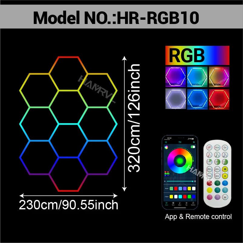 RGB Hexagon LED Lighting Colorful Change Dimming Deco Light for Car Garage Gym Party Club Stage Gaming Sound pickup Wall Ceiling