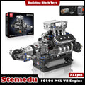 737pcs Brick 10206 V8 Engine Model kit That Runs, 8-Cylinder Petrol Engine Combustion Battery/Motor Blocks Sets STEM Toy Gift