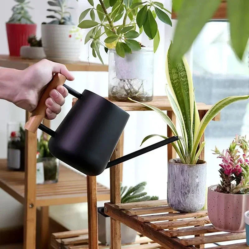 1000ML Stainless Steel Long Mouth Green Plant Watering Can Can Use Handle Perfect Watering Flower Plants Shower For Garden