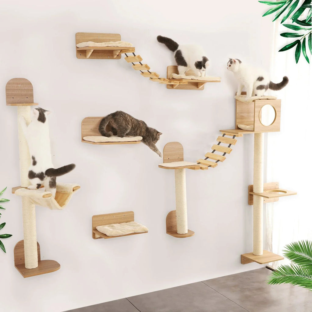 Cat Climbing Shelves Wall-Mounted Cat Tree Tower Sisal Stairs Scratching Post Indoor Cats Gym Catwalk In Sky Accessories Toy