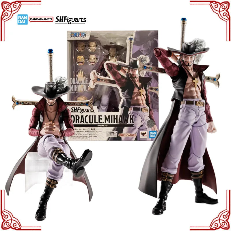 In Stock Genuine Bandai One Piece Model Kit SHF Dracule Mihawk Hawkeye Anime Action Figure Collection Finished Model Toys Gifts