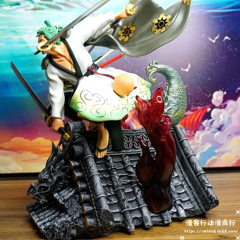 36cm Anime One Piece Figure Kimono Roronoa Zoro on the Roof Action Figure PVC Car Decoration Collection Model Kids Toy Doll Gift