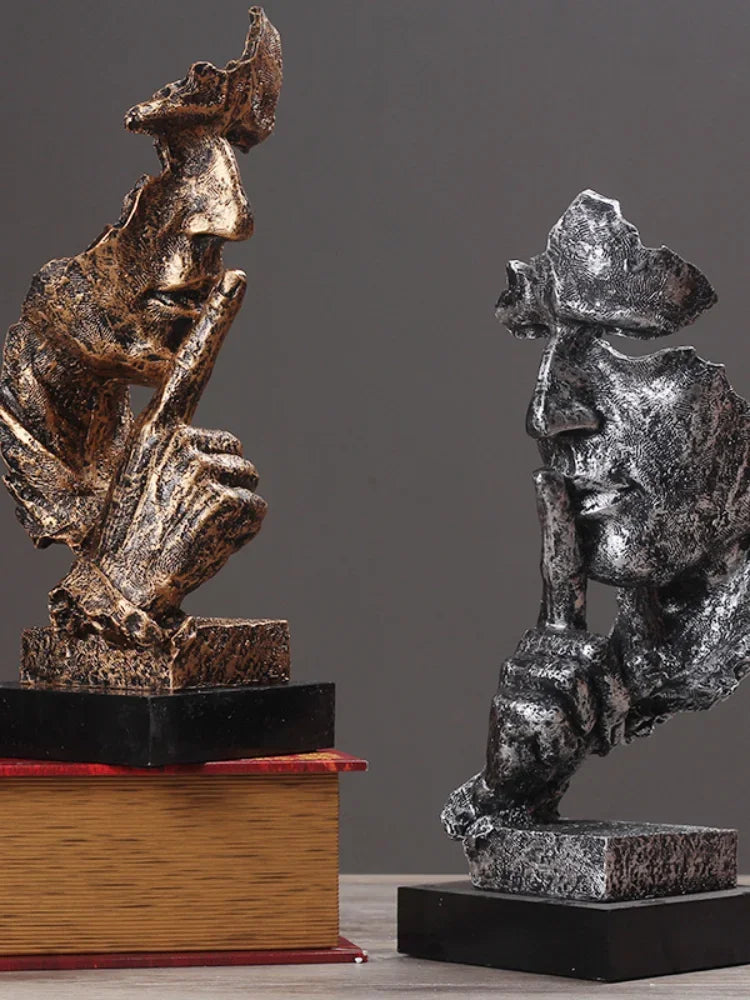 Bronze Silence Is Golden Statue Ornaments Abstract Figure Sculpture Resin Crafts Creative Interior Home Decor Modern Figurines