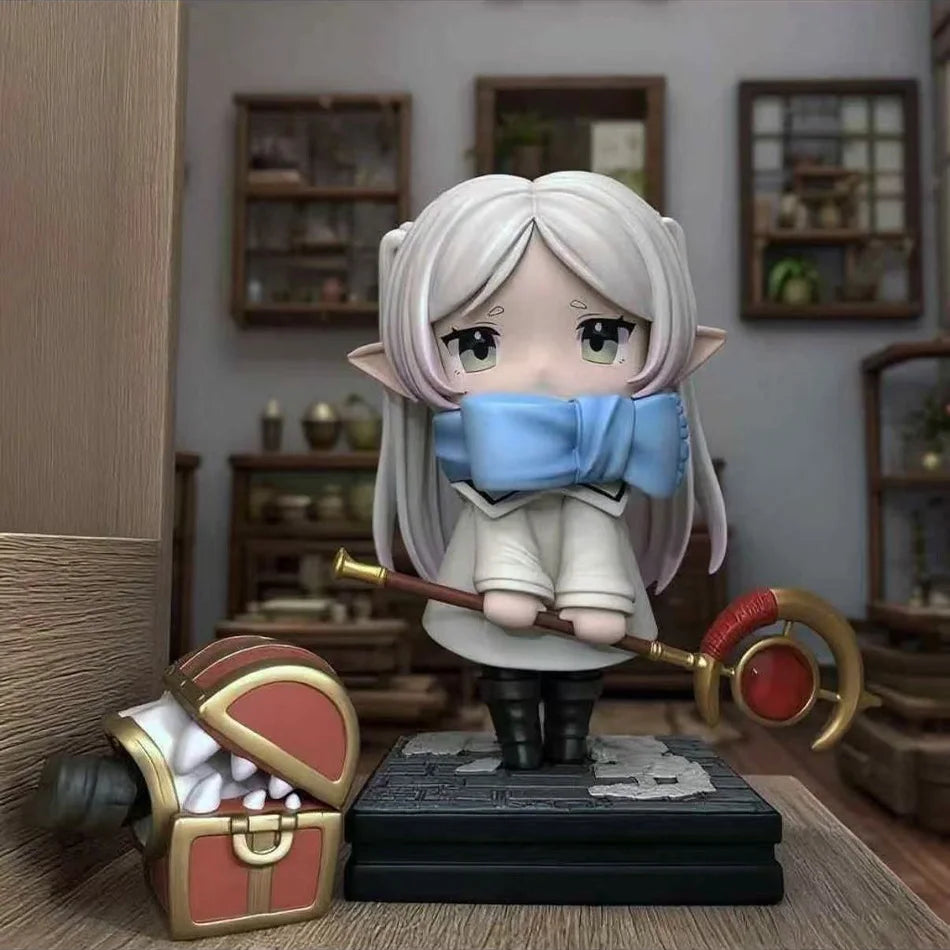Frieren: Beyond Journey's End Chibi Figure Winter Ver. 14cm 5.51in with Mimic Chest Anime Figurine Collectible Model Toy Gift