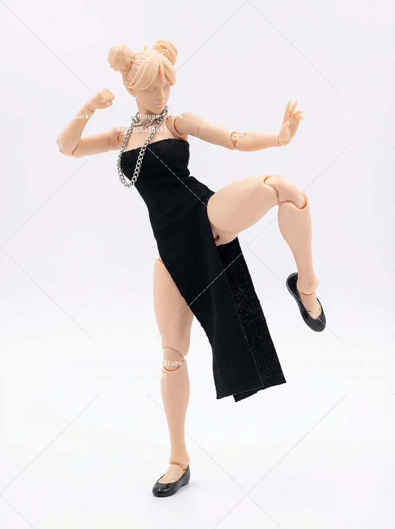 1/12 Mobile Suit Girl High Slit Cheongsam Dress Mini Necklace Flat Bottom Loafer Shoes Toys Accessory For 6" Romankey Body