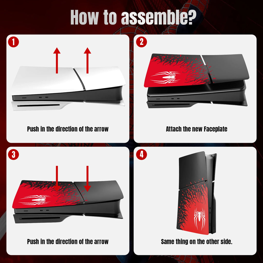 Premium ABS Replacement Shell Accessories for PS5 Slim Protective Cover Hard Faceplate Fit for Playstation 5 Slim Spider Version
