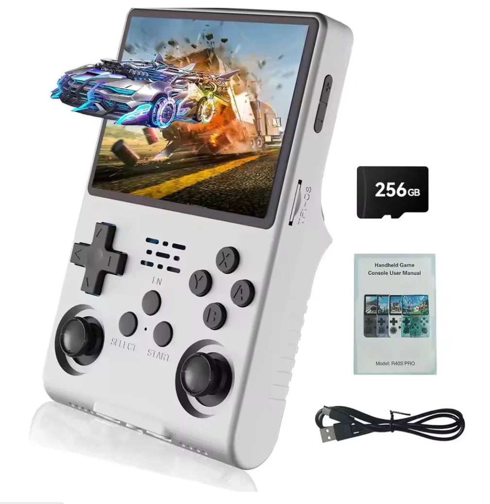 R40s Pro Handheld Retro Gaming Console 3.5-Inch IPS Screen Pocket Game Player 256GB Built-in 30000 Retro Games for Xmas gift