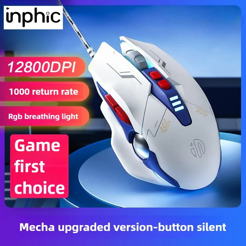 W9P Wired Gaming Mouse with Adjustable 6-level 12800DPI Macro Programming Breathing Lighting Ergonomics E-sports Game Mouse