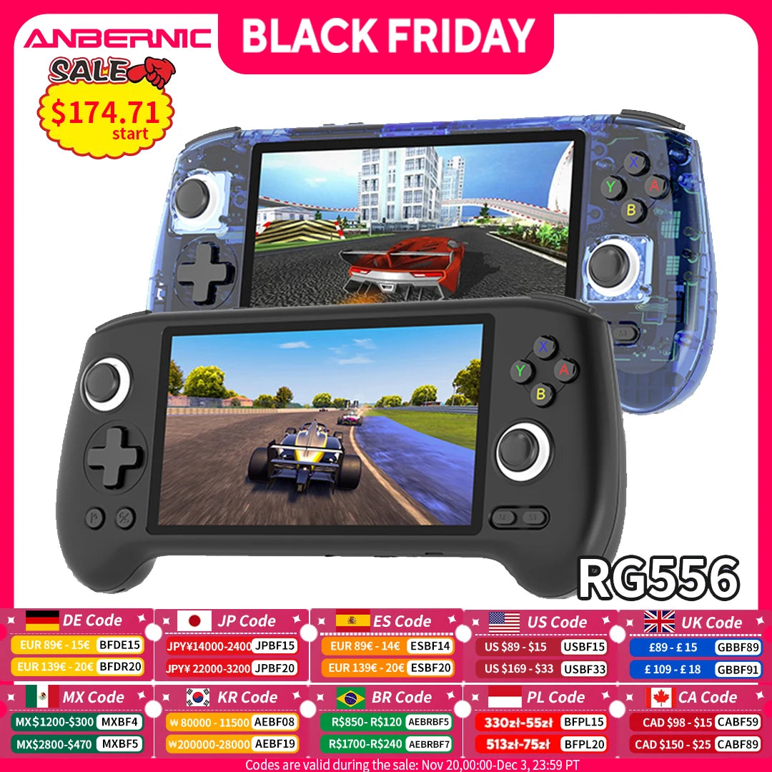 ANBERNIC RG556 Retro Handheld Game Console Android 13 System 5.48 inch AMOLED Screen T820 Video Player Built-in Hall Trigger Fan