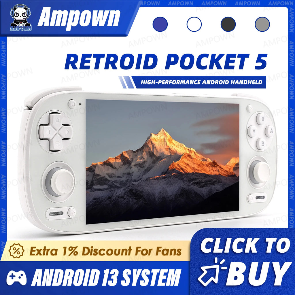 Retroid Pocket 5 Handheld Game Console 5.5'' AMOLED Screen Android13 Joystick RGB Lighting Effect Active Cooling Video Game Gift