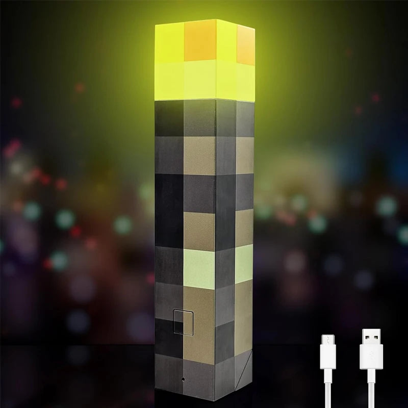 MC Game Torch Light Brownstone USB LED Night Light Rechargeable Bedroom Decoration Table Lamp Gift Lamp for Kids Bedside Lamp