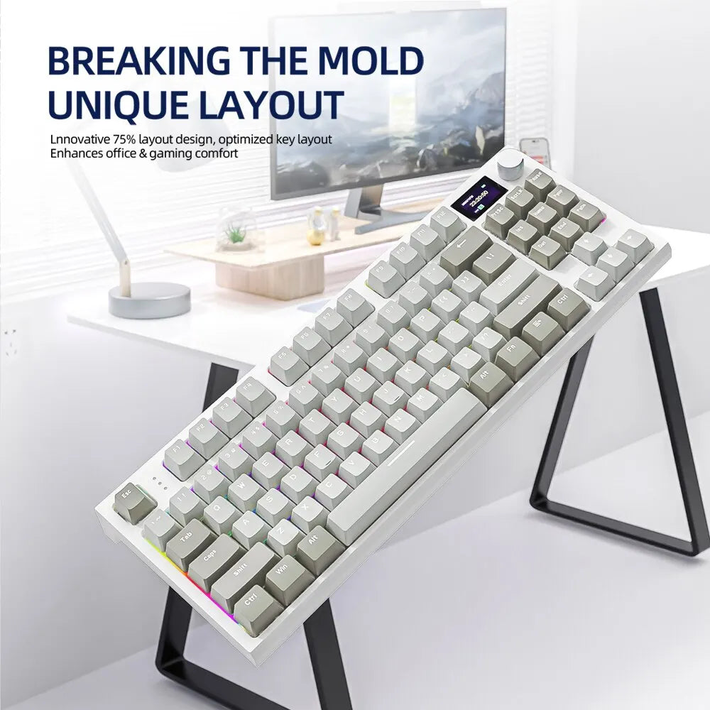 K86 Kabellose, Hot-Swap-fähige mechanische Tastatur, Bluetooth/2,4 GHz, mit Bildschirm und Lautstärkeregler für Spiele und Arbeit