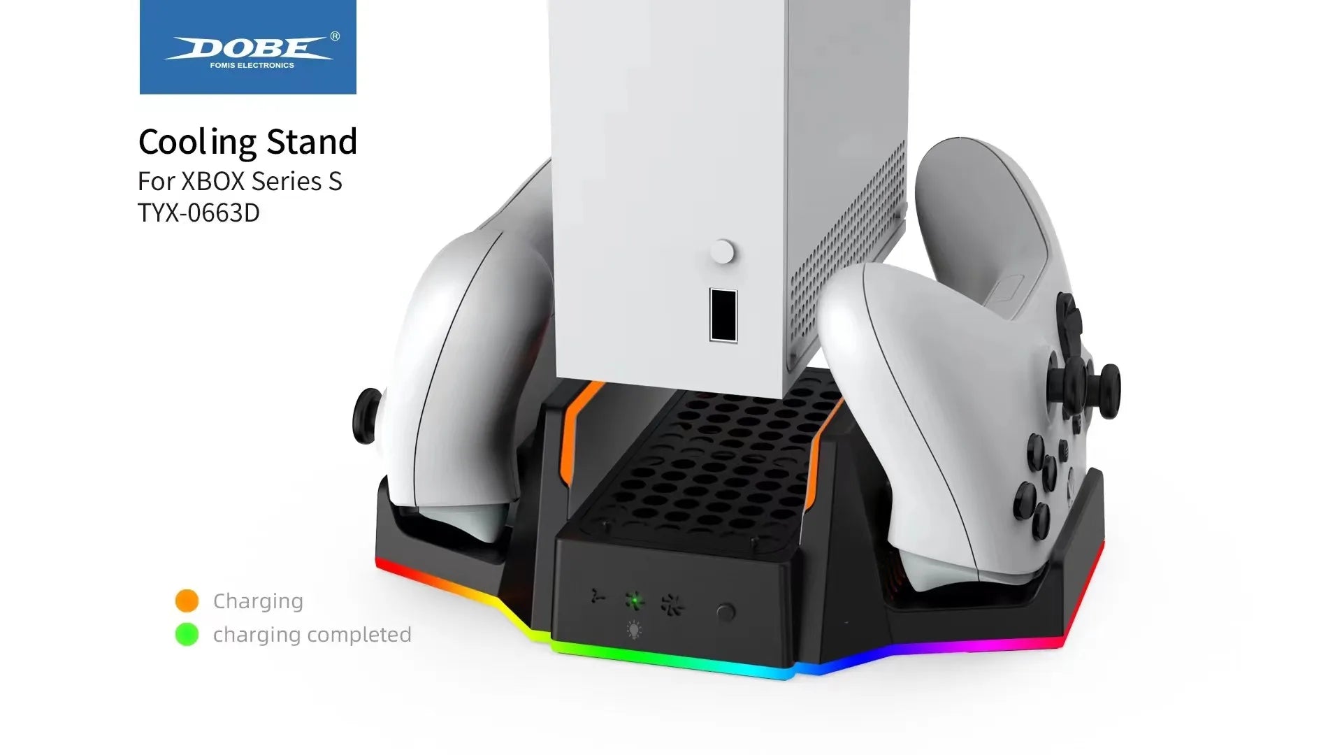 Dobe für Xbox Series S RGB Vertikaler Lüfterständer mit Dual-Controller-Ladegerät Akkupack Ladedock Xbox SS TYX-0663D