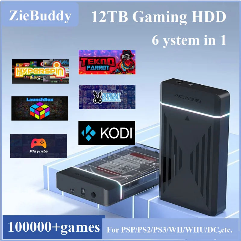 ZieBuddy 12TB Gaming HDD with Hyperspin&Launchbox&Retrobat&Playnite  with 100000+ Retro Games for PS3/PS2/PS1/PSP/WII/WIIU