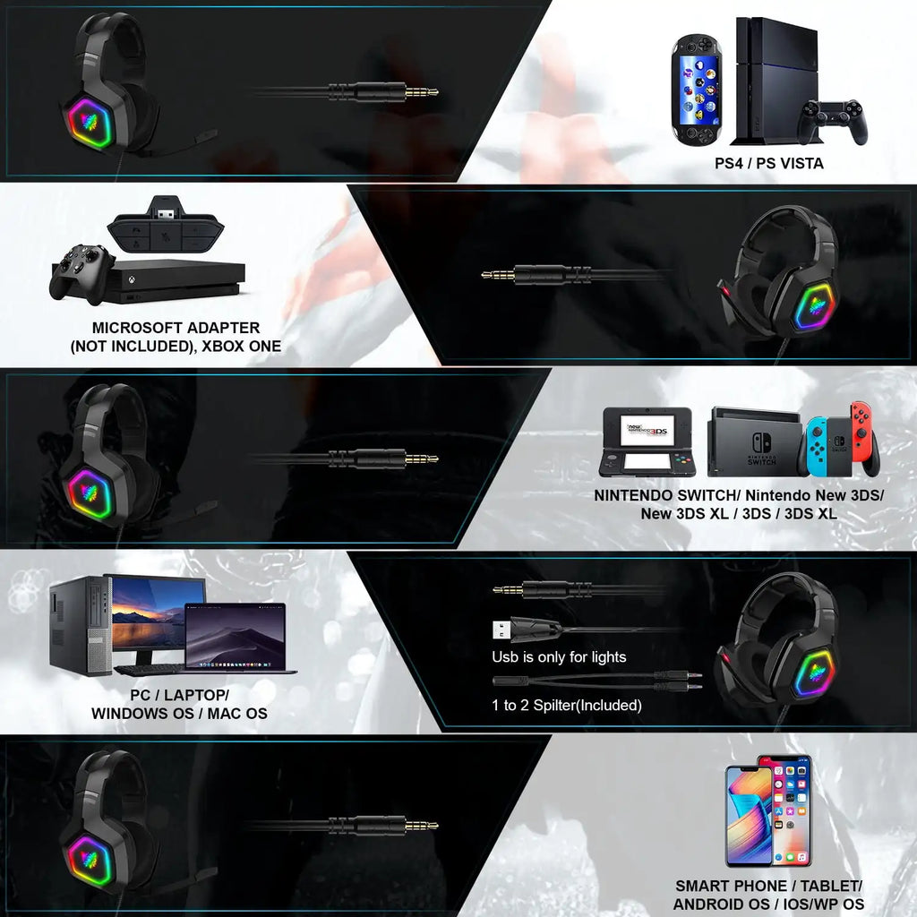 ONIKUMA K10 Gaming-Headset, Stereo-Bass-Surround-RGB-Geräuschunterdrückung, Over-Ear-Bluetooth-Kopfhörer mit Mikrofon