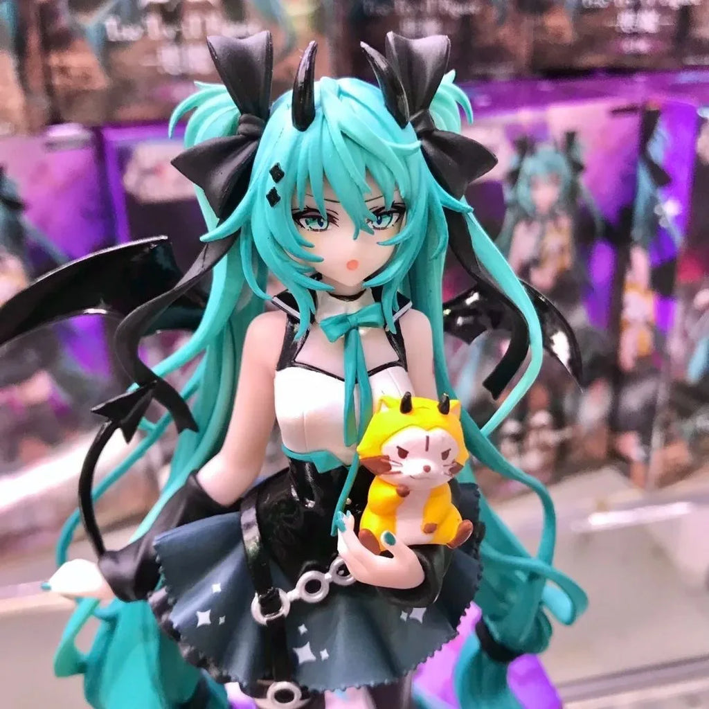Anime Little Devil Hatsune Miku Handmade Little Raccoon Chuyin Dark Angel Handmade PVC Model Animation Peripheral Ornaments