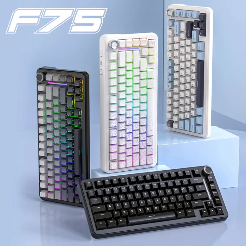 75 % Hot-Swap-Gaming-Tastatur, kabellos, FREEWOL F75 RGB, mechanische Tastatur mit Metallknöpfen, AULA F75, gleiches Modell, Tri-Mode, 4000 mAh
