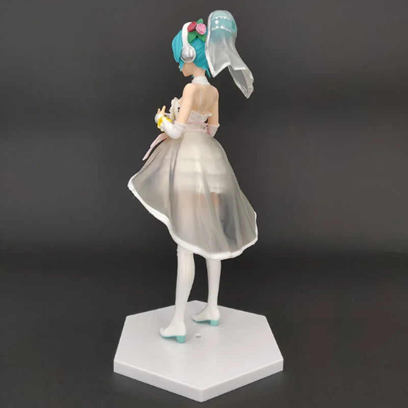 New Anime 23cm Hatsune Miku Kawaii Virtual Singer Miku Manga Statue white wedding dress girl PVC Action Figure Collectible Toy