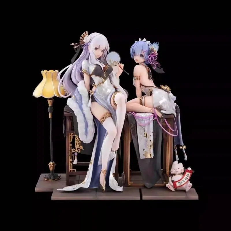 Re:Life in a different world from zero Cheongsam Emilia 24CM Cheongsam Rem 24CM Elegant Girl Figure Model Anime Collection