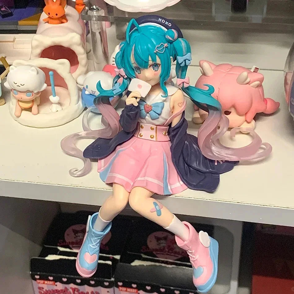 Hatsune Miku Pink Butterfly Flower Fairy Figure 14cm Blue Long Hair Q Version Anime Peripheral Collectible Model