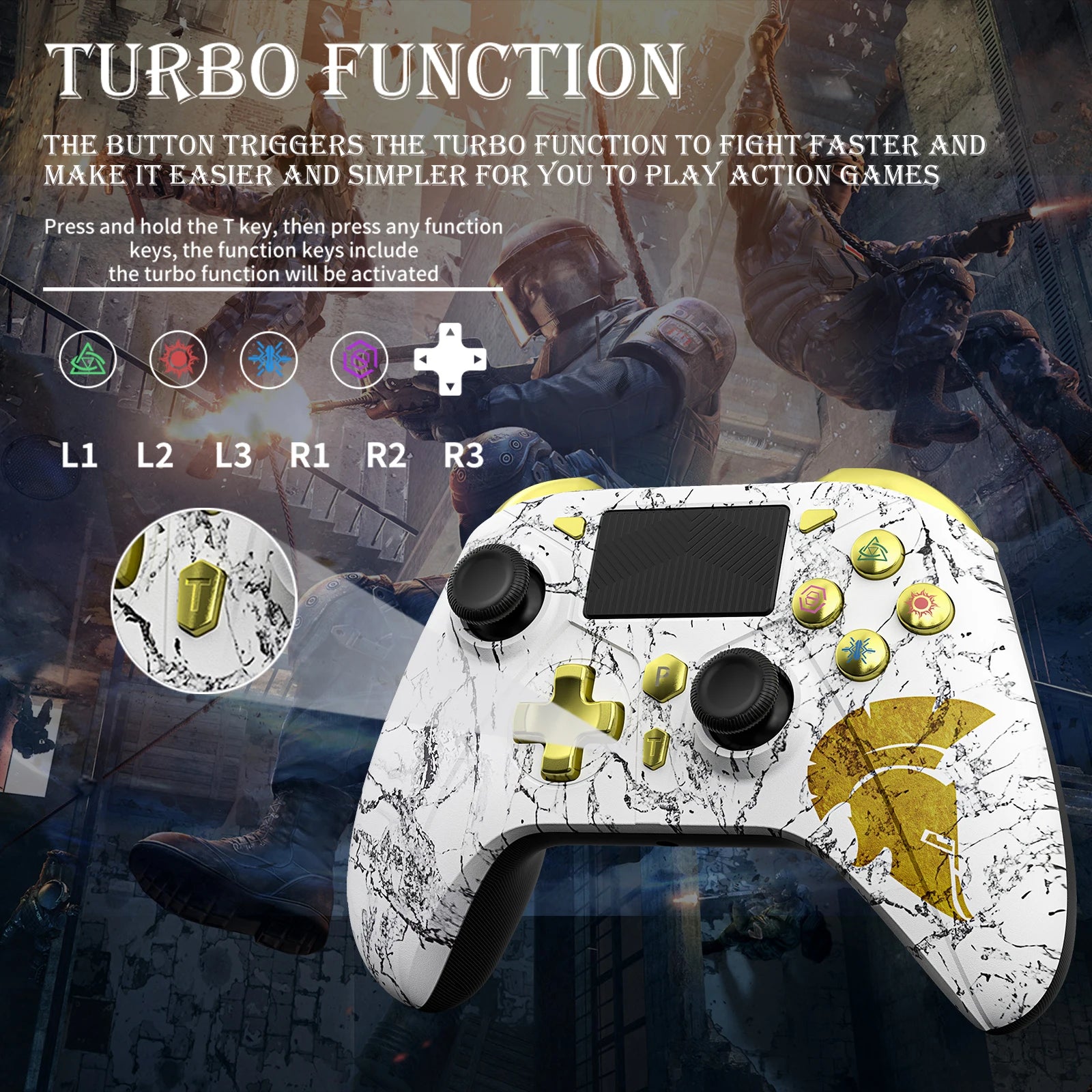 Controller for PS3/4/Switch/PC Bluetooth Wireless Gamepad,W/ Vibration Hall Effect Trubo FUNC,Video Game Control Handle Joystick