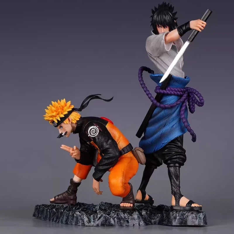 28cm Anime Figure Naruto GK Uzumaki Naruto Uchiha Sasuke Naruto Bond Action Figure Scene Statue Collect Model Toy Ornament Gift