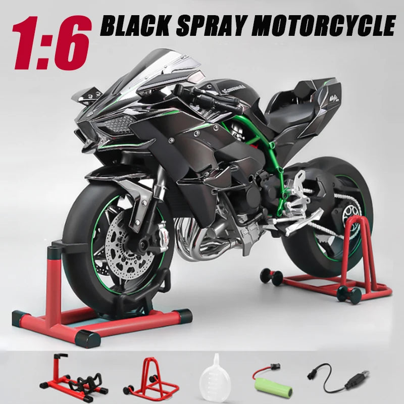 Spray 1:6 Kavvasaki Racing Ninja 500 H2R Motorcycle Simulation Sound Light   Fast And Furious Kid Gift Collection  value Display