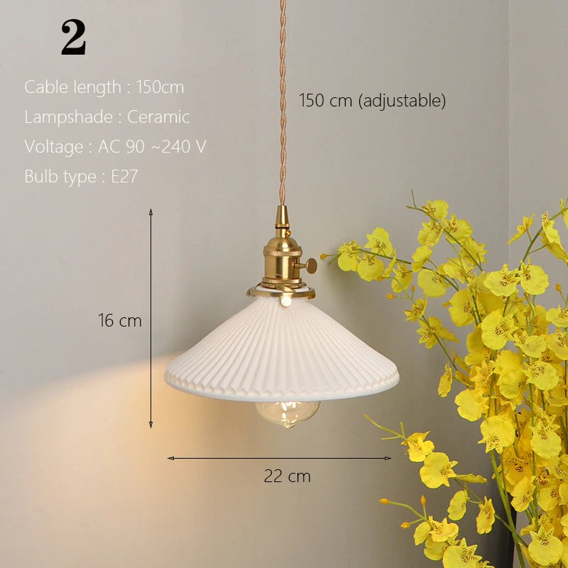 Japanese Ceramic Pendant Lights Scandinavian Light Luxury Pendant Lamp for Living Room Bedroom Dinning Room Kitchen Island