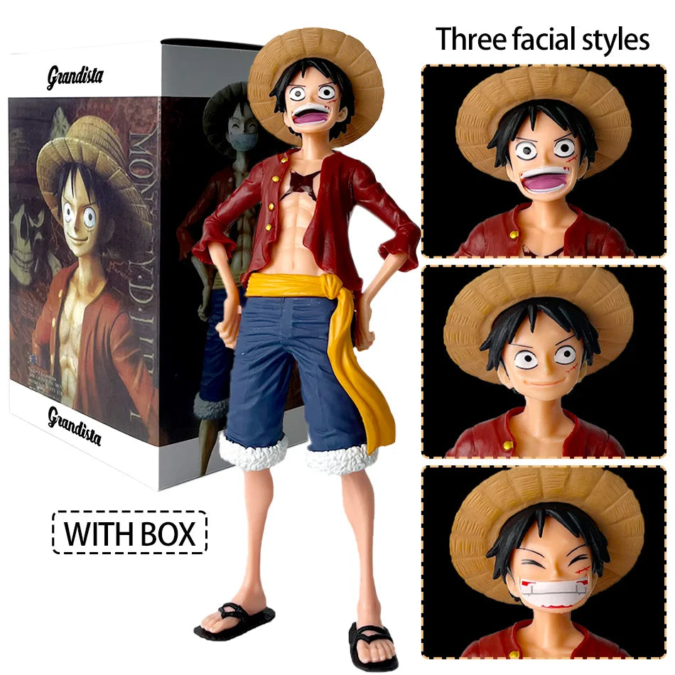 28cm One Piece Monkey D Luffy Anime Figure Toys Confident Smiley Luffy Three Form Face Changing Action Figurine PVC Model Dolls