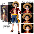 28cm One Piece Monkey D Luffy Anime Figure Toys Confident Smiley Luffy Three Form Face Changing Action Figurine PVC Model Dolls
