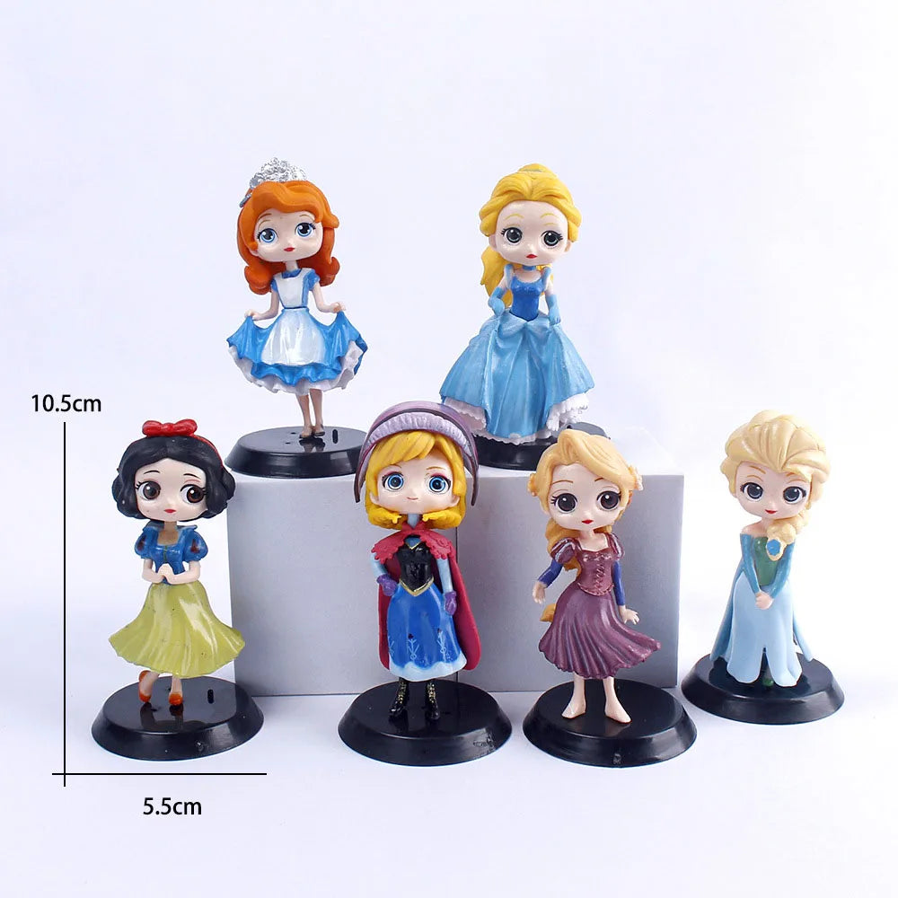 8pcs/set Disney Q Version Princess Cartoon Figures Doll Toys Snow White Rapunzel Ariel Cinderella Belle Mermaid Model Decoration