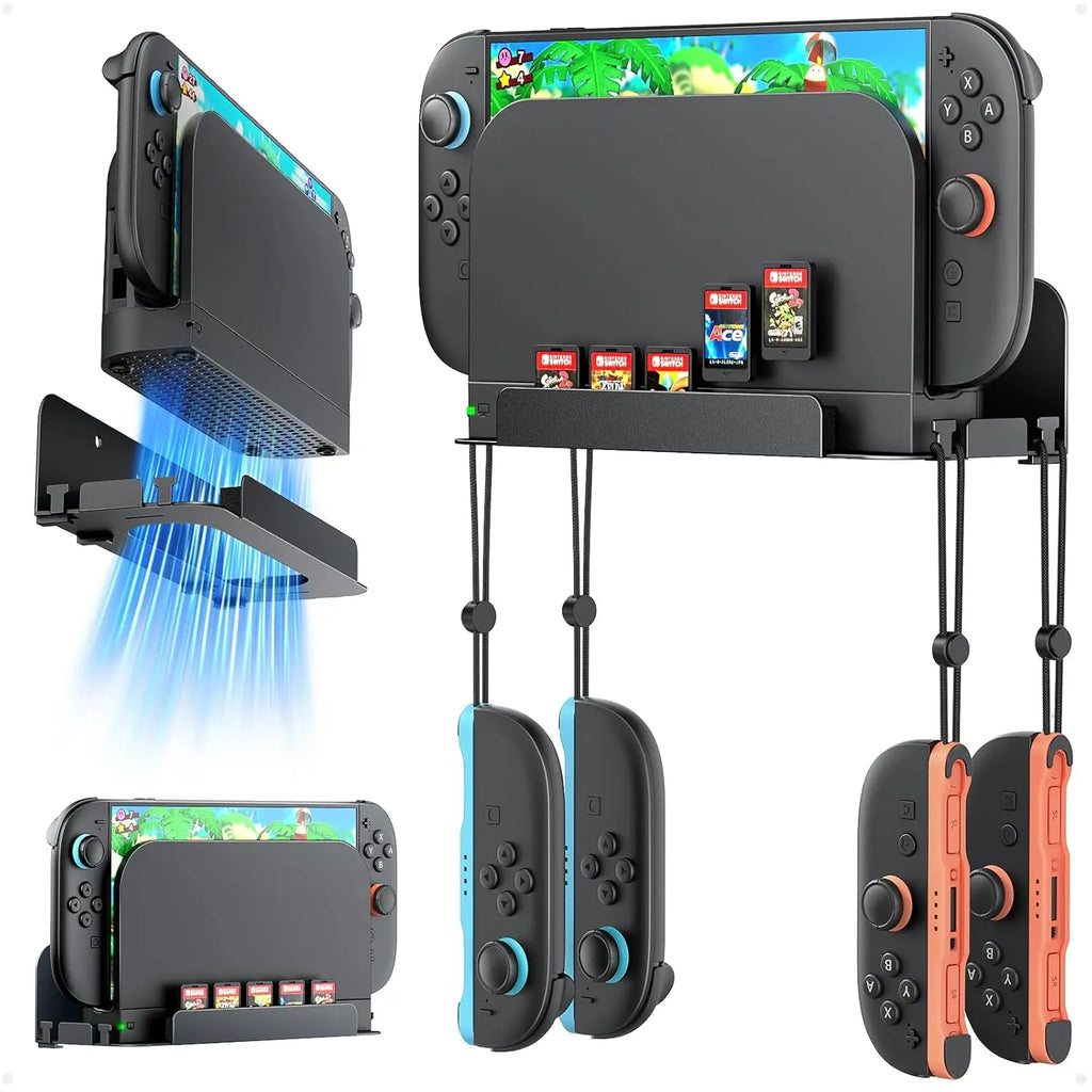 Metall-Wandhalterung für die Nintendo Switch 2-Konsole, Wandhalterungs-Set, Regalzubehör mit 5 Spielkartenhaltern und 4 Joy-Con-Halterungen