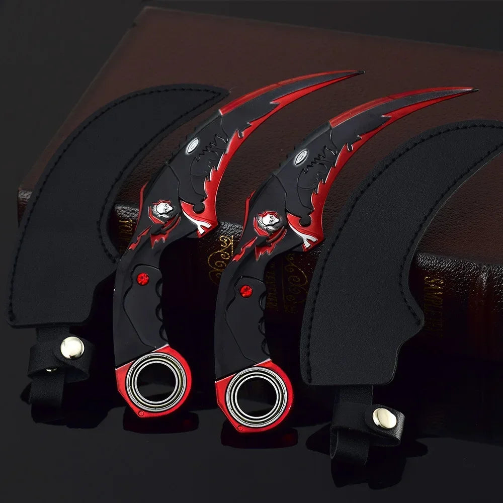 17CM Karambit Игра Живот и смърт Периферна Тъмна Луна Двойни Шипове Метален Модел Безопасност Мили Тери Влак Нож Играчки Меч Момче Подарък