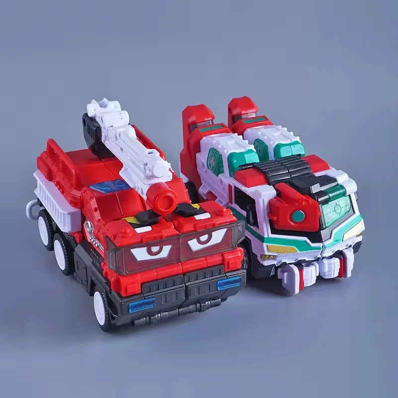 In Stock Transformation Toy Metal Cardbot Fire Engine HEAVY IRON Trailer Cargo Truck Transformation Robot Car Figure Boy Gifts
