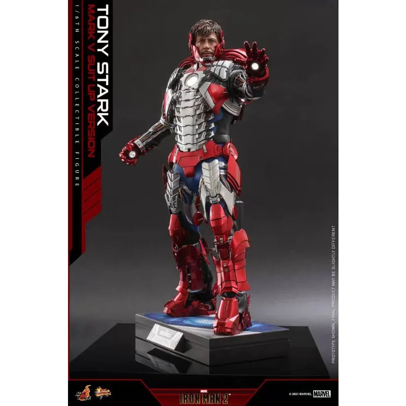 Original Hot Toys MARVEL Iron Man TONY STARK MARK V SUIT UP VERSION Anime Figure Toys Models Collection