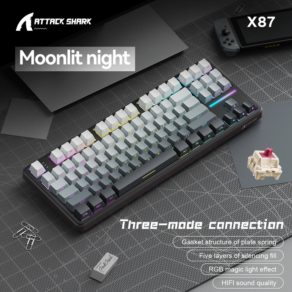Attack Shark X87 Macro Drive Gaming Keyboard,Bluetooth Side Engraved Translucent Character Mechanical Keyboard,RGB,Hot-Swap