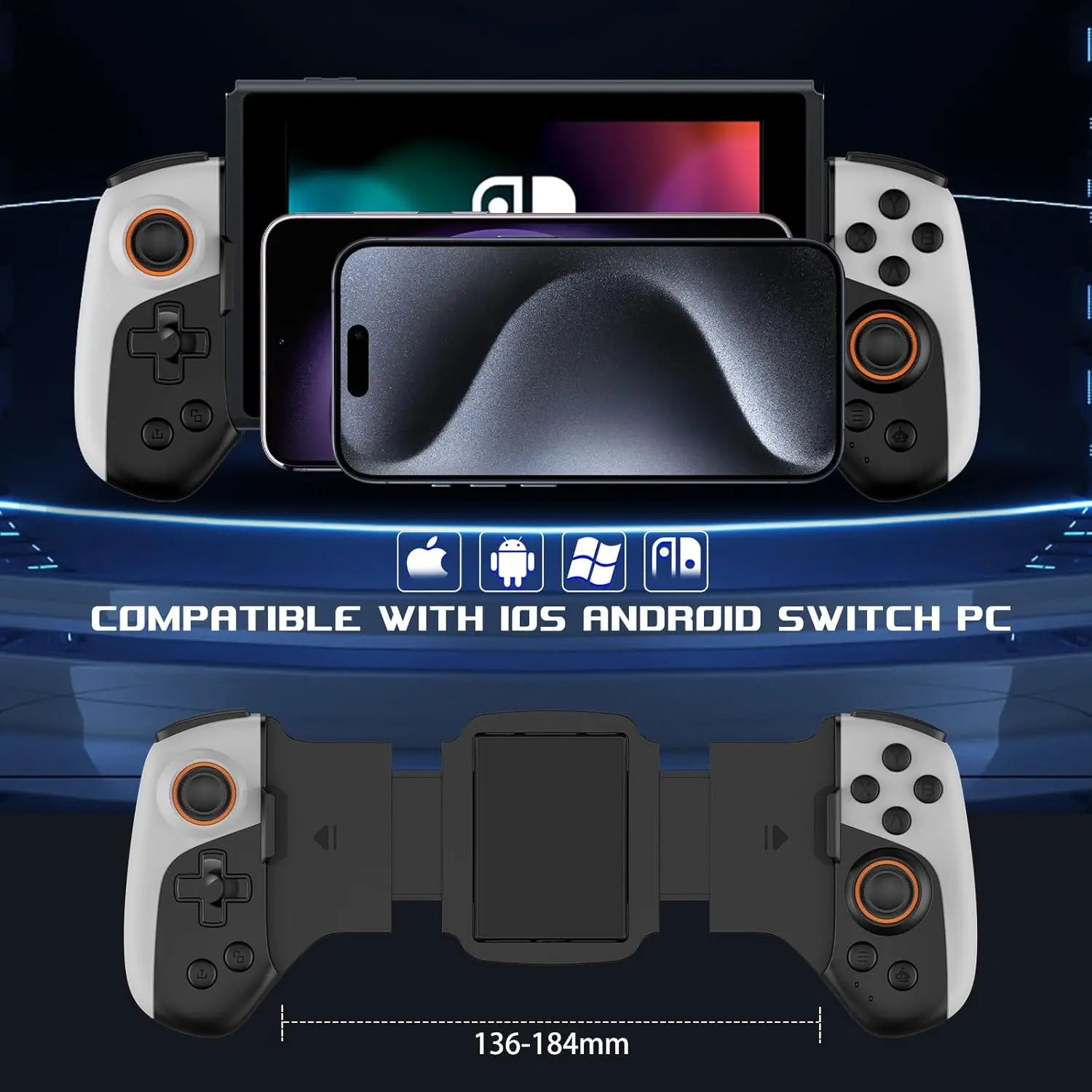 JK02 Mobile Gaming Controller with RGB Cooler for iPhone/Android/PC/Switch/Apple Arcade MFi Games with Customized Keys TURBO
