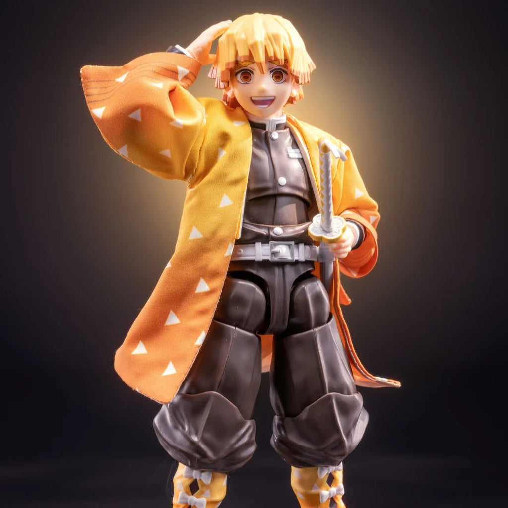 Demon Slayer Shf Anime Handmade Agatsuma Zenitsu Cloak kimono and feather weaving Built In Iron Wire Is Suitable for 1/12 Toy