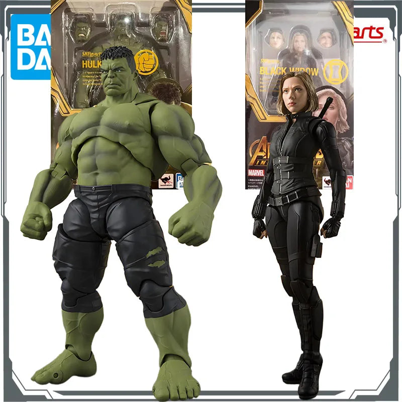 BANDAI Original S.H.Figuarts Avengers:Infinity War Hulk&Black Widow Armor Figures Toys for Boys Christmas Gift Collectible Model