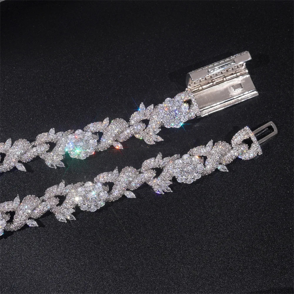 13mm 5A Zircon Thorn Flower Necklace Iced Out Link Cuban Bling Necklace For Men And Women Fashion Hip Hop Jewelry Drop Shipping