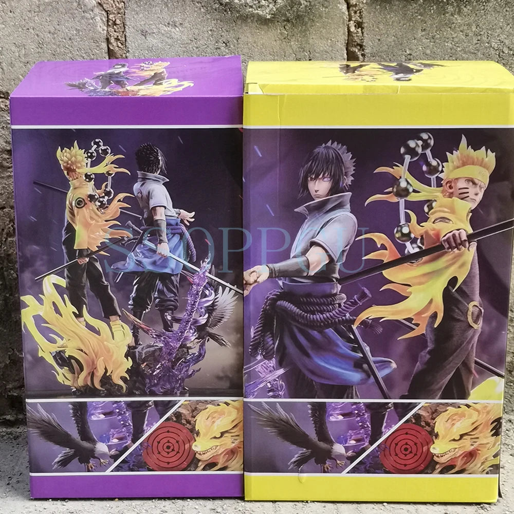 42 cm große Naruto Shippuden Figur Naruto Uzumaki Uchiha Sasuke Japanische Anime PVC Actionfigur Spielzeugstatue Sammlermodell Puppe Geschenk