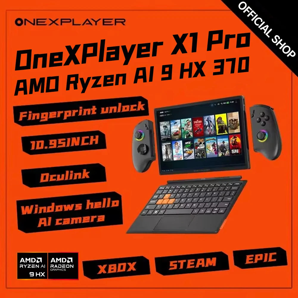 OneXPlayer X1pro AI HX 370 Onexconsole 10.95 Inch  Qculink Laptop Replaceble D-PAD  Wins Hello AI Camera Gaming Console