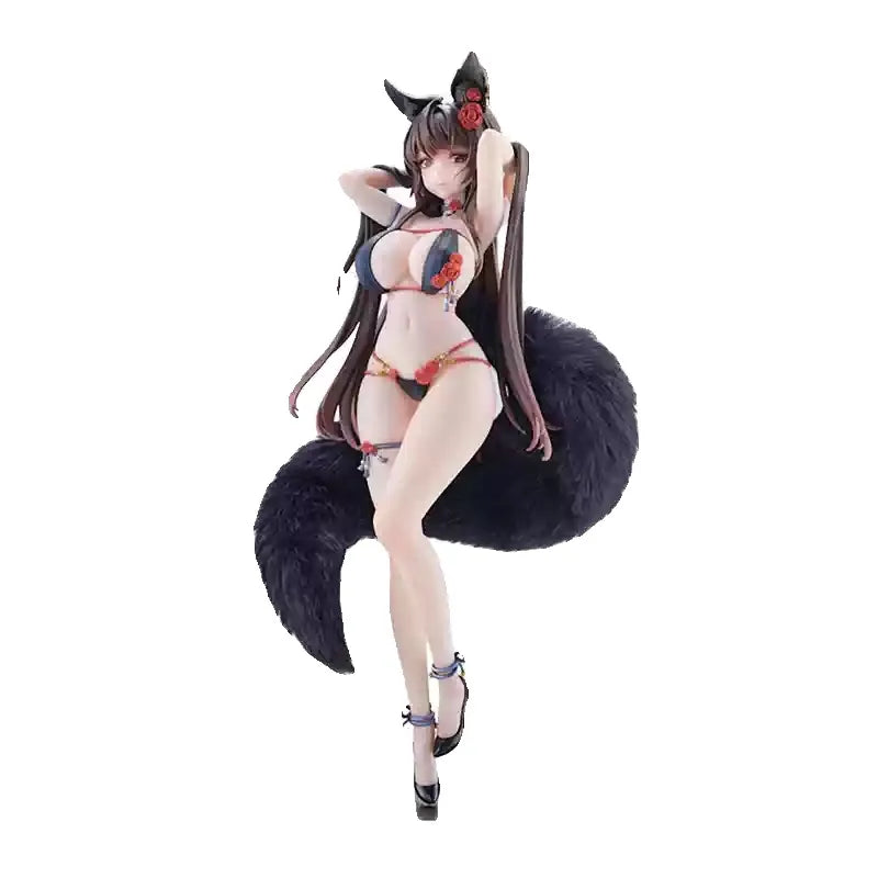 BearPanda Fox Girl Rose Bara Standing Pose 1/6 Anime Figure Model With Plush Tail Cute&Dynamic Decor Desktop Ornament Toy Gift